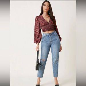 Bishop sleeve shirted detail ditsy floral top